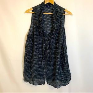 Gap Diamond Print Silk Tank with Ruffled Collar